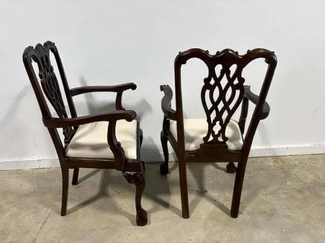 Set of 2 Carved Chippendale Style Dining Room Arm Chairs - Thumbnail 2