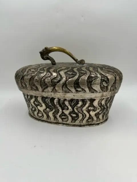 Embossed River Run Ornate Oval Box with Handle - Image 1
