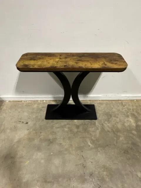 Wooden Top Console Table with Black Metal Base - Thumbnail 2