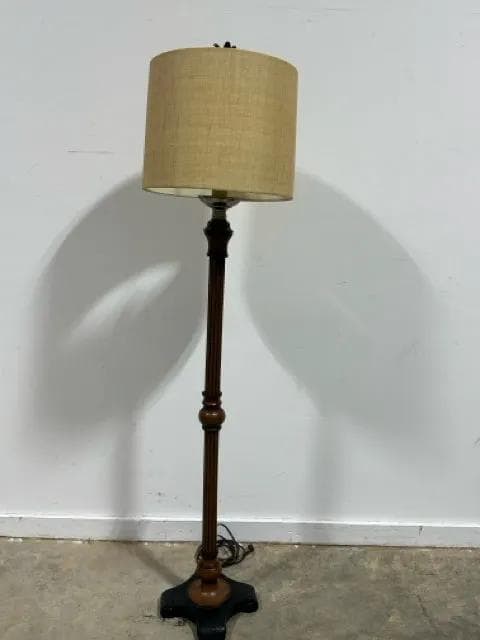 Brown and Black Floor Lamp w/ cream shade - Image 1