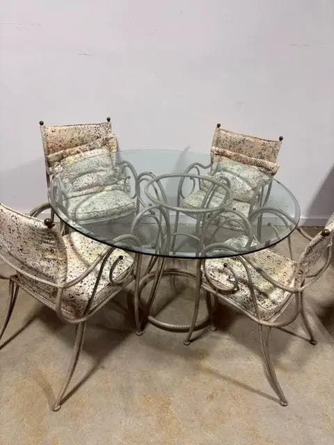 Vintage Shaver Howard Round Glass Top Table With 4 Floral Chairs - Image 1