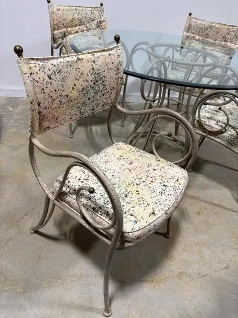 Vintage Shaver Howard Round Glass Top Table With 4 Floral Chairs - Thumbnail 3