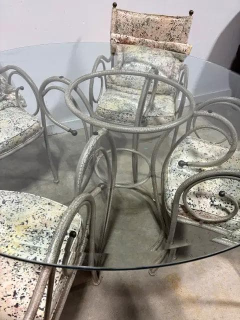 Vintage Shaver Howard Round Glass Top Table With 4 Floral Chairs - Thumbnail 2