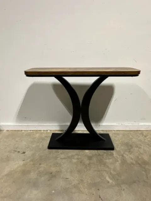 Wooden Top Console Table with Black Metal Base - Image 1
