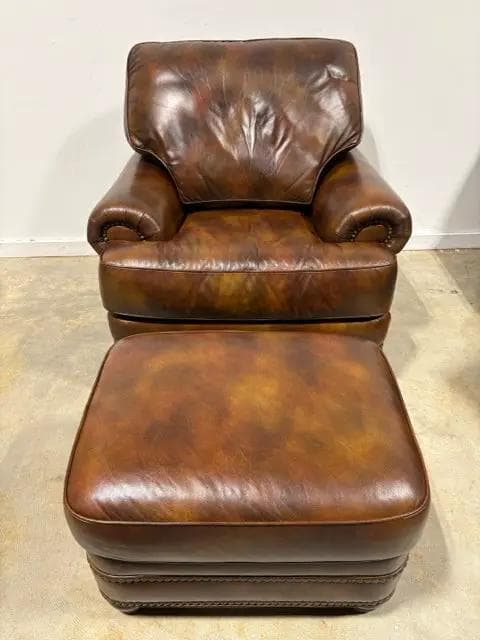Hancock & Moore Brown Leather Chair and Ottoman - Image 1