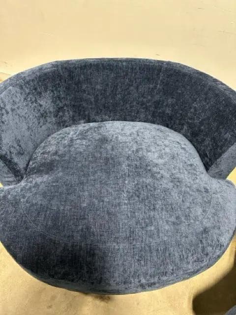 Blue Upholstered Swivel Chair With Storage Ottoman - Thumbnail 4