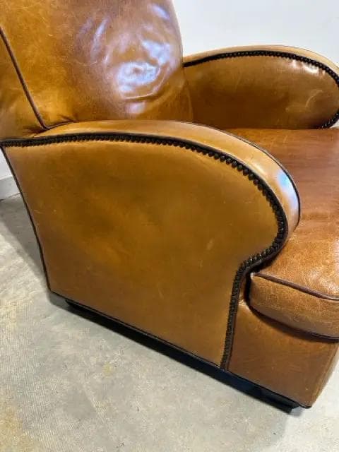 Honey Leather Arm Chair With Nailheads - Thumbnail 4