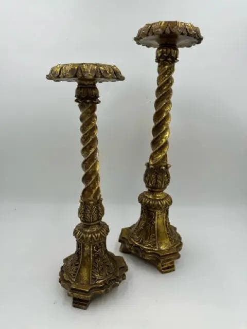 Set Of 2 Tiered Ornate Gold Candlestick Holders - Image 1