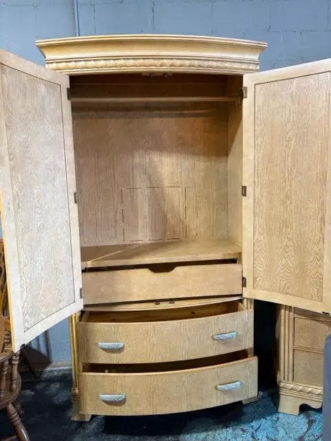Blonde Wooden Armoire With 3 Drawers And 2 Doors - Thumbnail 2
