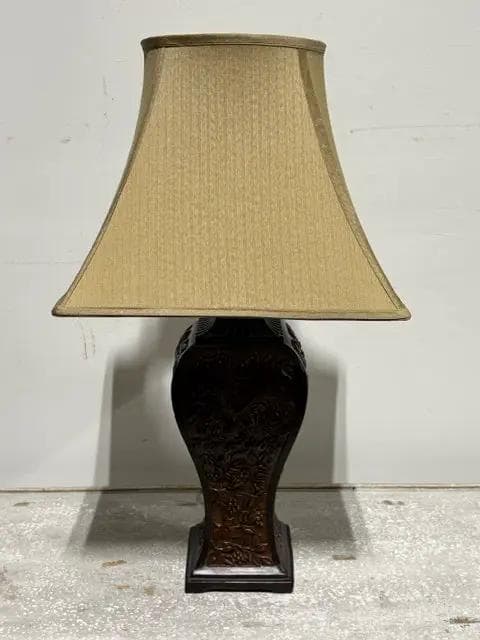 Kichler Brown Leaf Pattern Table Lamp With Gold Shade - Image 1