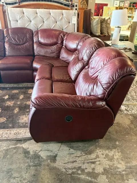 Lay-Z-Boy Red Leather Triple Reclining Sofa Sectional - Thumbnail 2