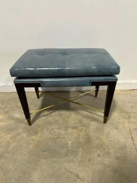Uttermost Revelation Blue Wood and Leather Ottoman - Image 1