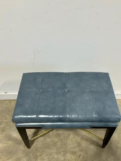 Uttermost Revelation Blue Wood and Leather Ottoman - Thumbnail 2