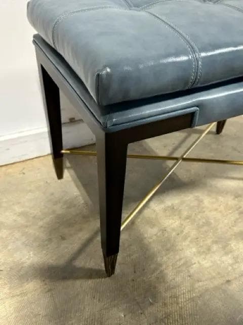 Uttermost Revelation Blue Wood and Leather Ottoman - Thumbnail 3