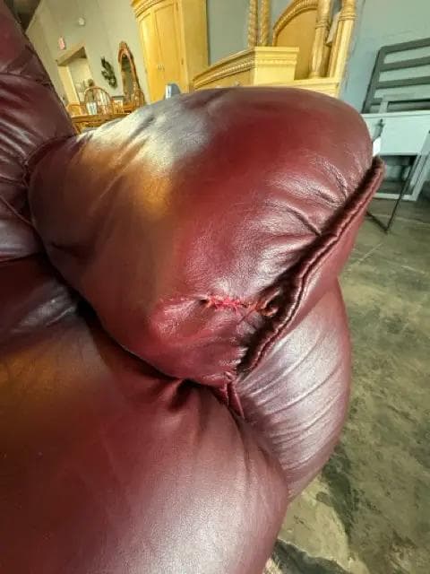 Lay-Z-Boy Red Leather Triple Reclining Sofa Sectional - Thumbnail 6