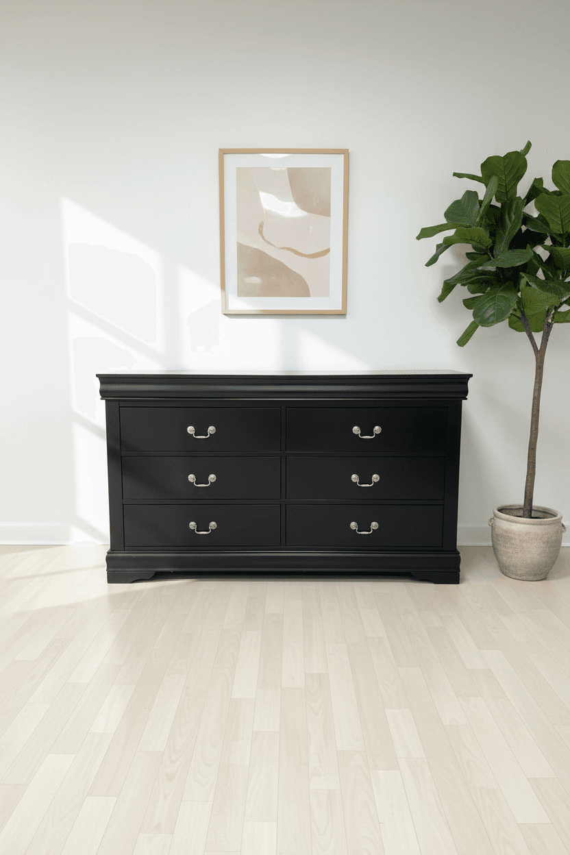 6 Drawer Black Dresser Gold Hardware FFE-1424 - Image 1