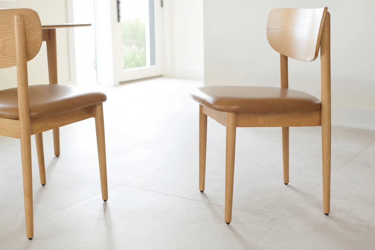 Pair (2) Burrow Haiku Camel Leather/Oak Dining Chairs FFE-1320 - Thumbnail 3
