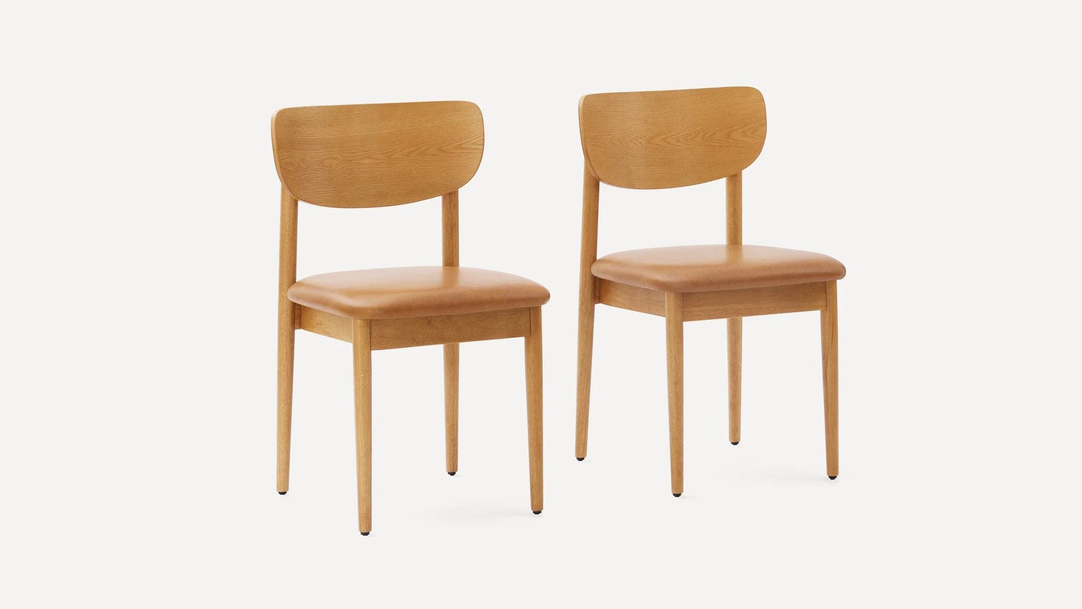 Pair (2) Burrow Haiku Camel Leather/Oak Dining Chairs FFE-1320 - Image 1