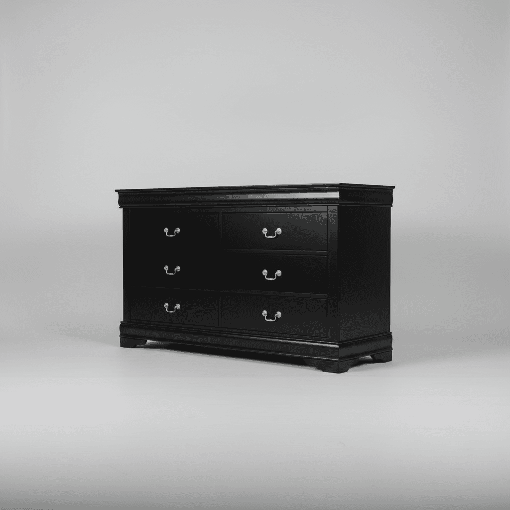 6 Drawer Black Dresser Gold Hardware FFE-1424 - Thumbnail 4