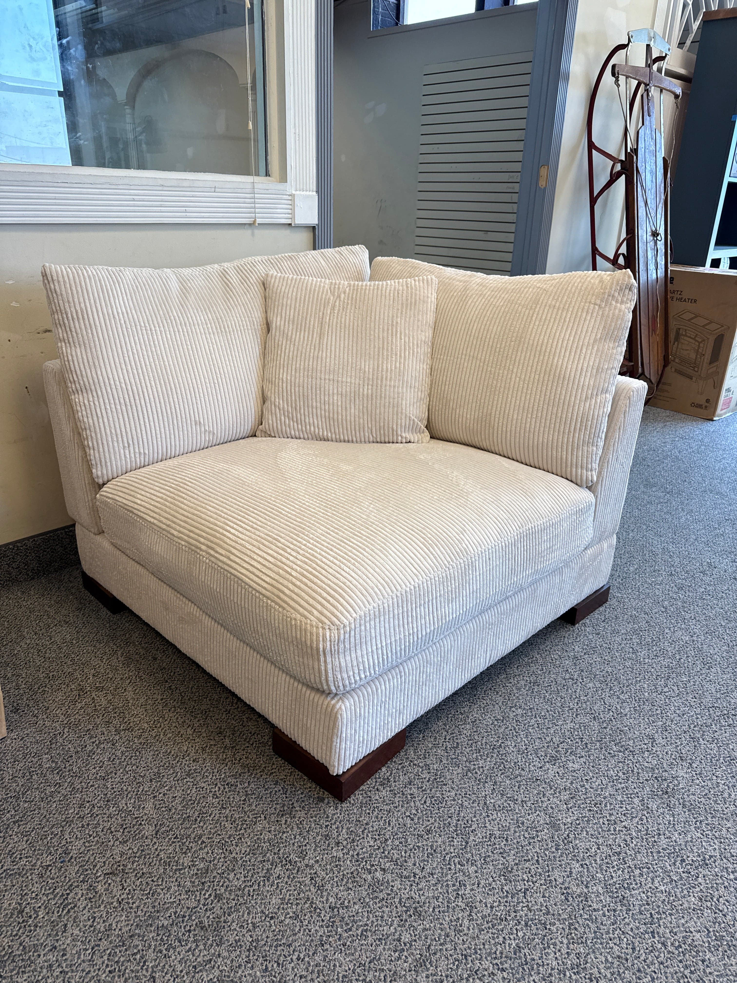 Corduroy Beige Corner Sofa Chair Couch FFE-1425 - Thumbnail 2