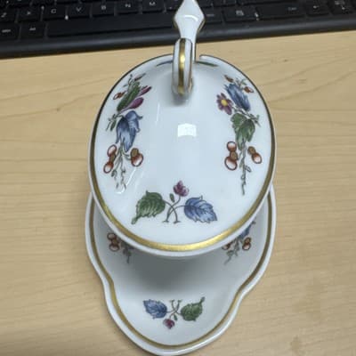 Richard Ginori Antique Rose Amalfi Covered Mustard Jar Pot & Saucer w/ Spoon - Thumbnail 2