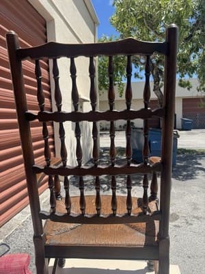 Antique Slat High Ladderback Rush Seats Armchair Vintage English Lancaster - Thumbnail 5