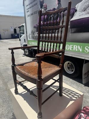 Antique Slat High Ladderback Rush Seats Armchair Vintage English Lancaster - Image 1