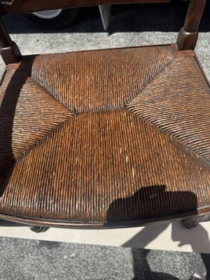 Antique Slat High Ladderback Rush Seats Armchair Vintage English Lancaster - Thumbnail 4
