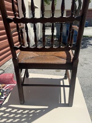 Antique Slat High Ladderback Rush Seats Armchair Vintage English Lancaster - Thumbnail 6