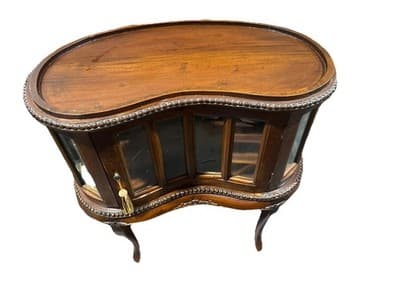 Kidney Shaped Tea / liquor Cabinet Table w/beveled glass & Wood Serving Tray - Image 1