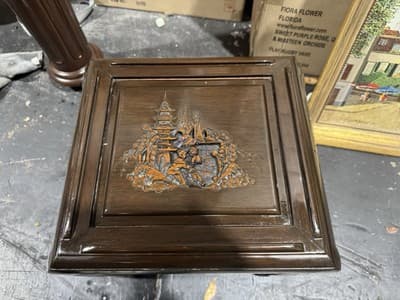 Vintage Engraved Nesting Tables Oriental Rose Wood Beautiful - Thumbnail 6