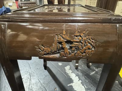 Vintage Engraved Nesting Tables Oriental Rose Wood Beautiful - Thumbnail 8