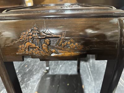 Vintage Engraved Nesting Tables Oriental Rose Wood Beautiful - Thumbnail 14