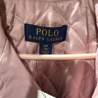 $295 Polo Ralph Lauren Leather Jacket Size 7 Pink Small Defect - Thumbnail 2
