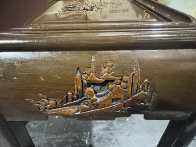 Vintage Engraved Nesting Tables Oriental Rose Wood Beautiful - Thumbnail 4