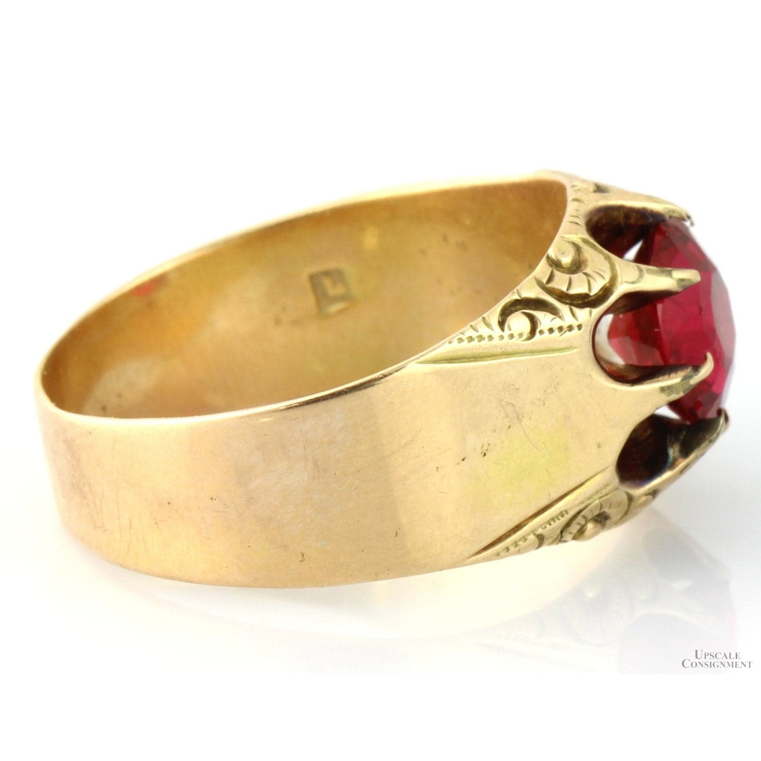 Antique Ruby & Glass Doublet Ring 14K Gold Large Red Stone Handcrafted Victorian Edwardian - Size 10.75 - Thumbnail 5