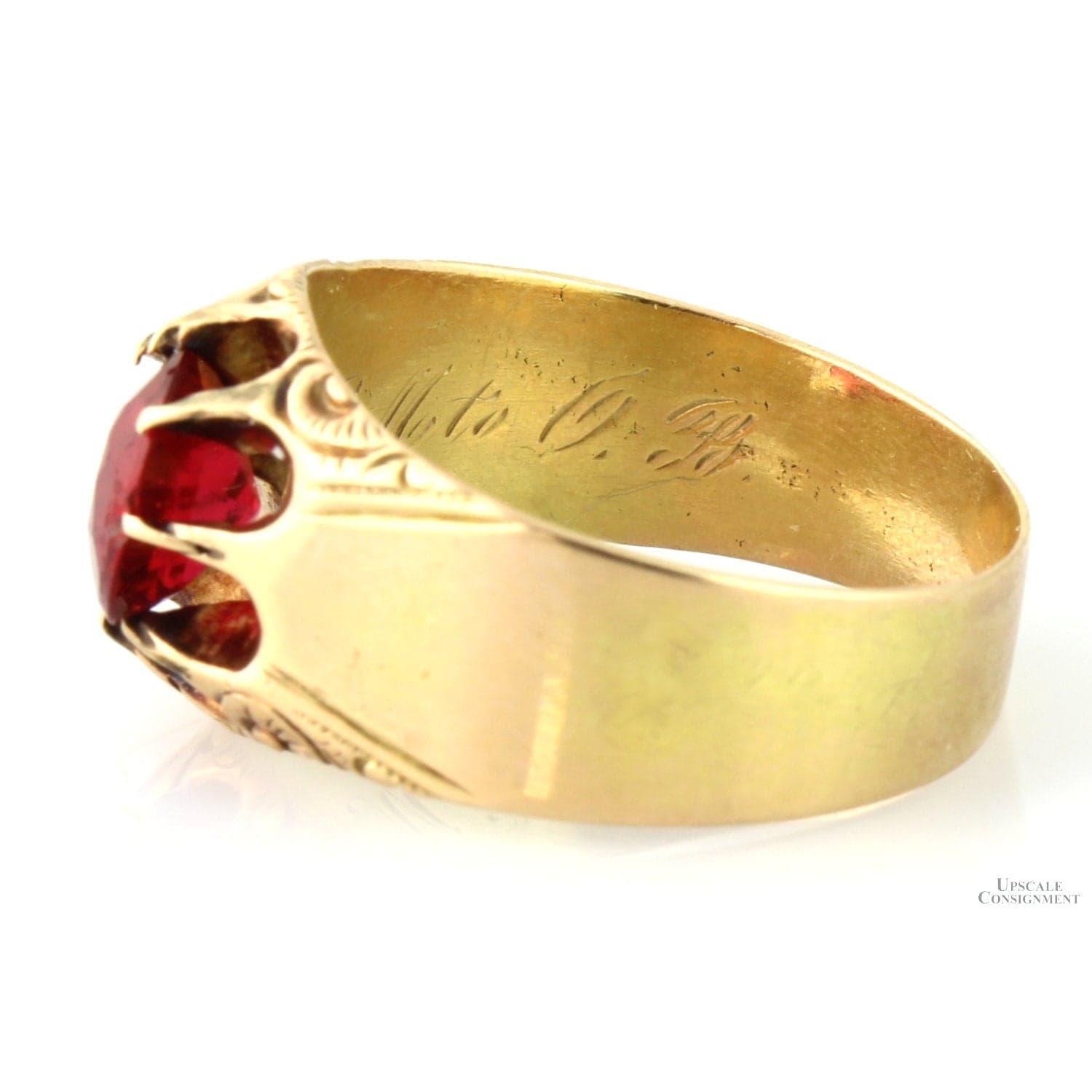 Antique Ruby & Glass Doublet Ring 14K Gold Large Red Stone Handcrafted Victorian Edwardian - Size 10.75 - Thumbnail 4