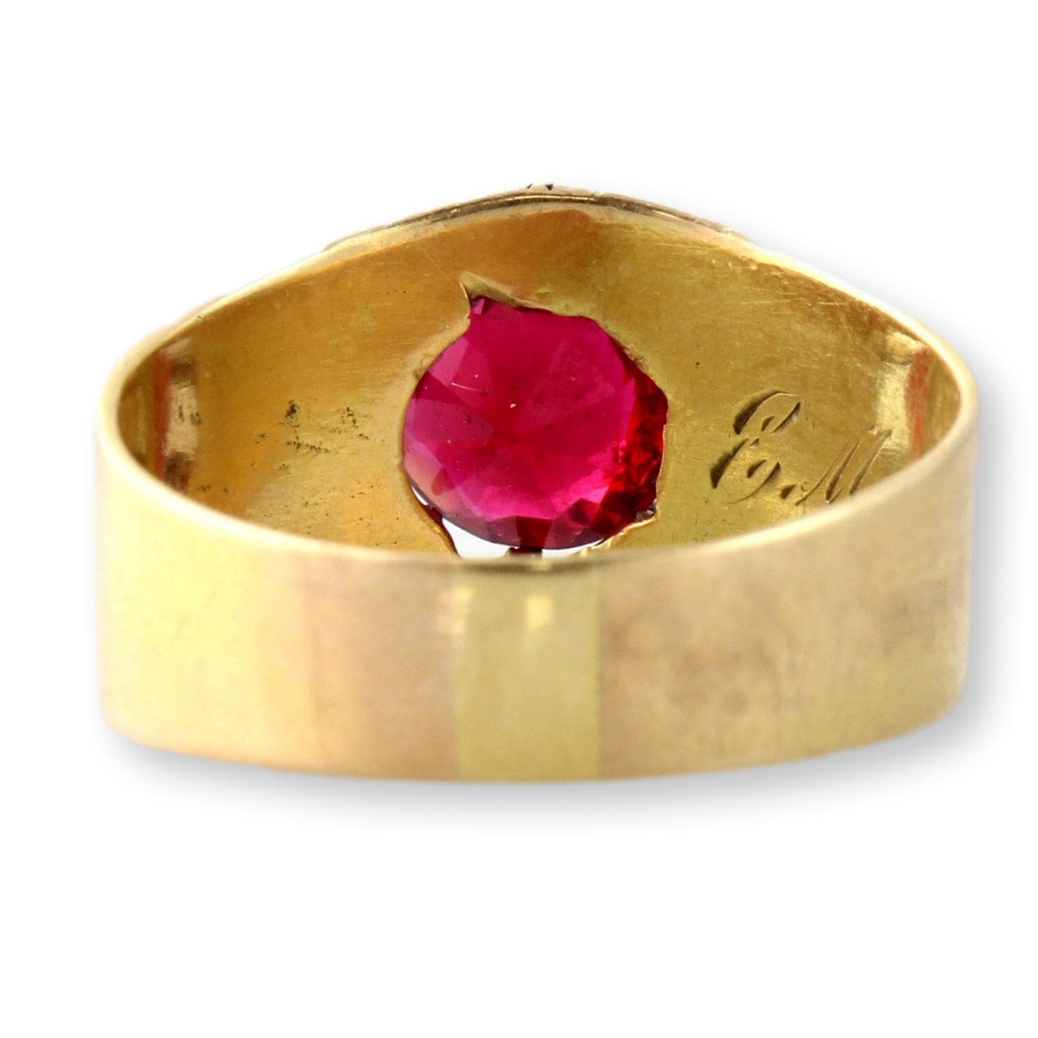 Antique Ruby & Glass Doublet Ring 14K Gold Large Red Stone Handcrafted Victorian Edwardian - Size 10.75 - Thumbnail 6
