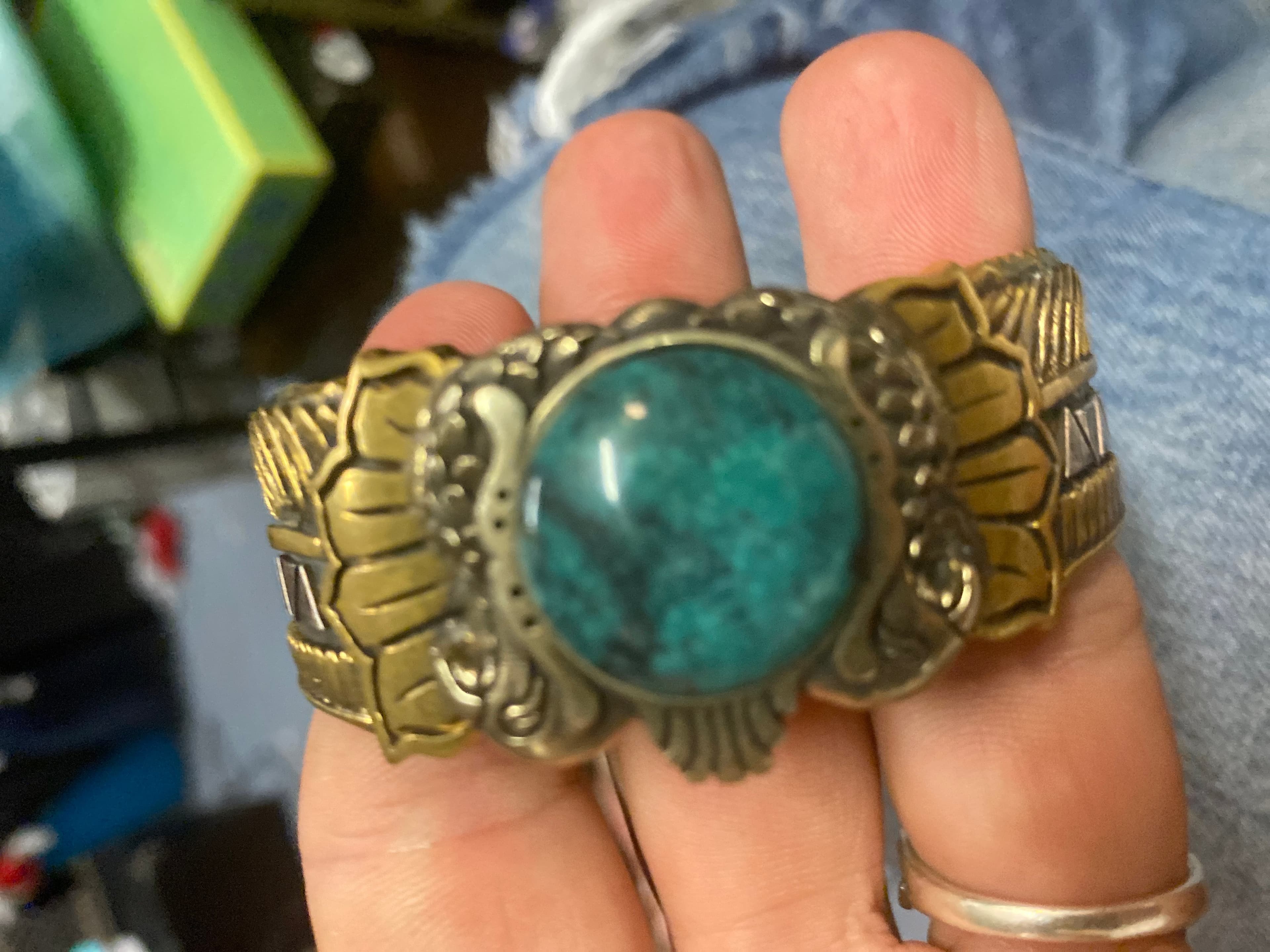 Silver bronze, and turquoise bracelet - Thumbnail 3