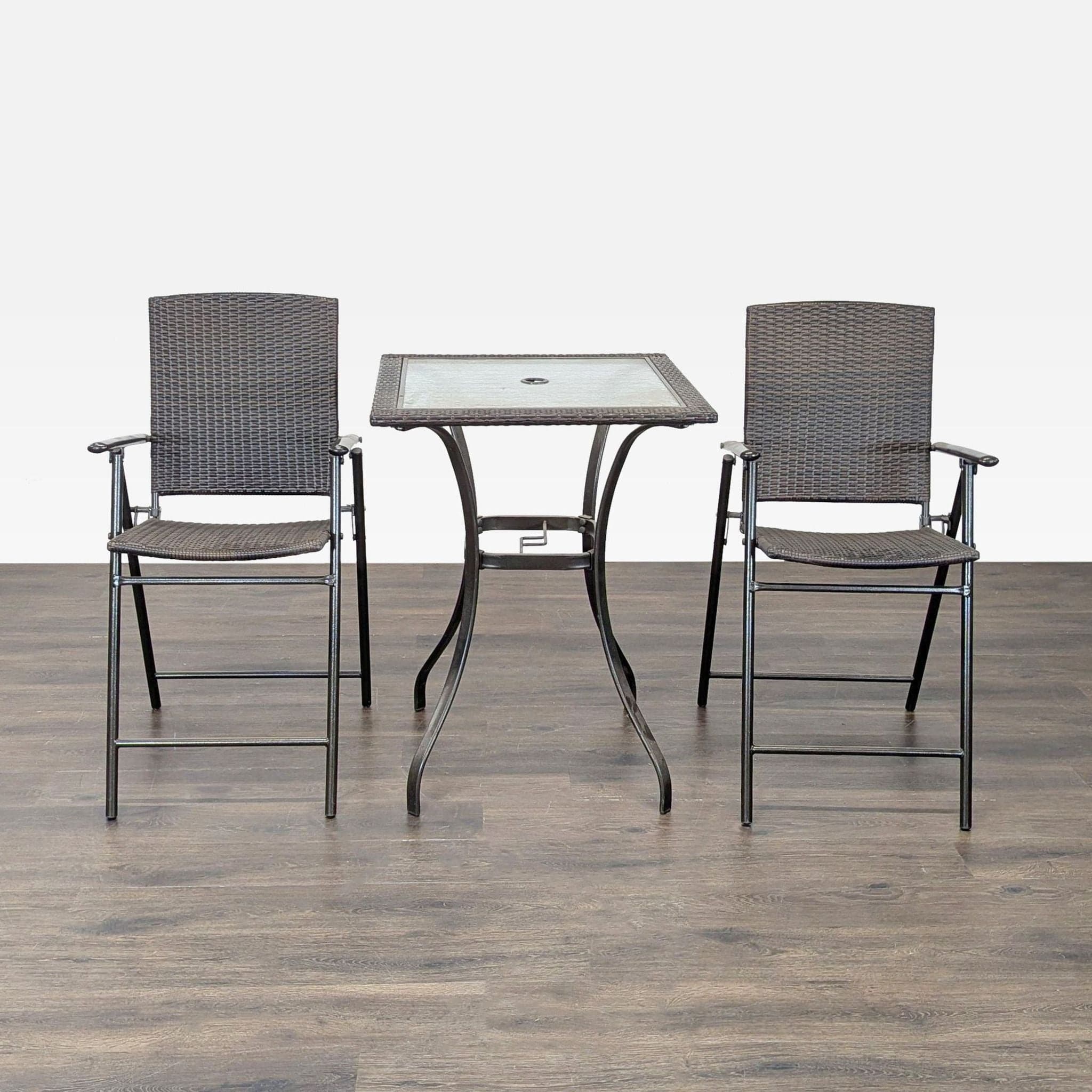 3-Piece Patio Bistro Set with Glass Top Table and 2 Wicker Chairs - Thumbnail 3