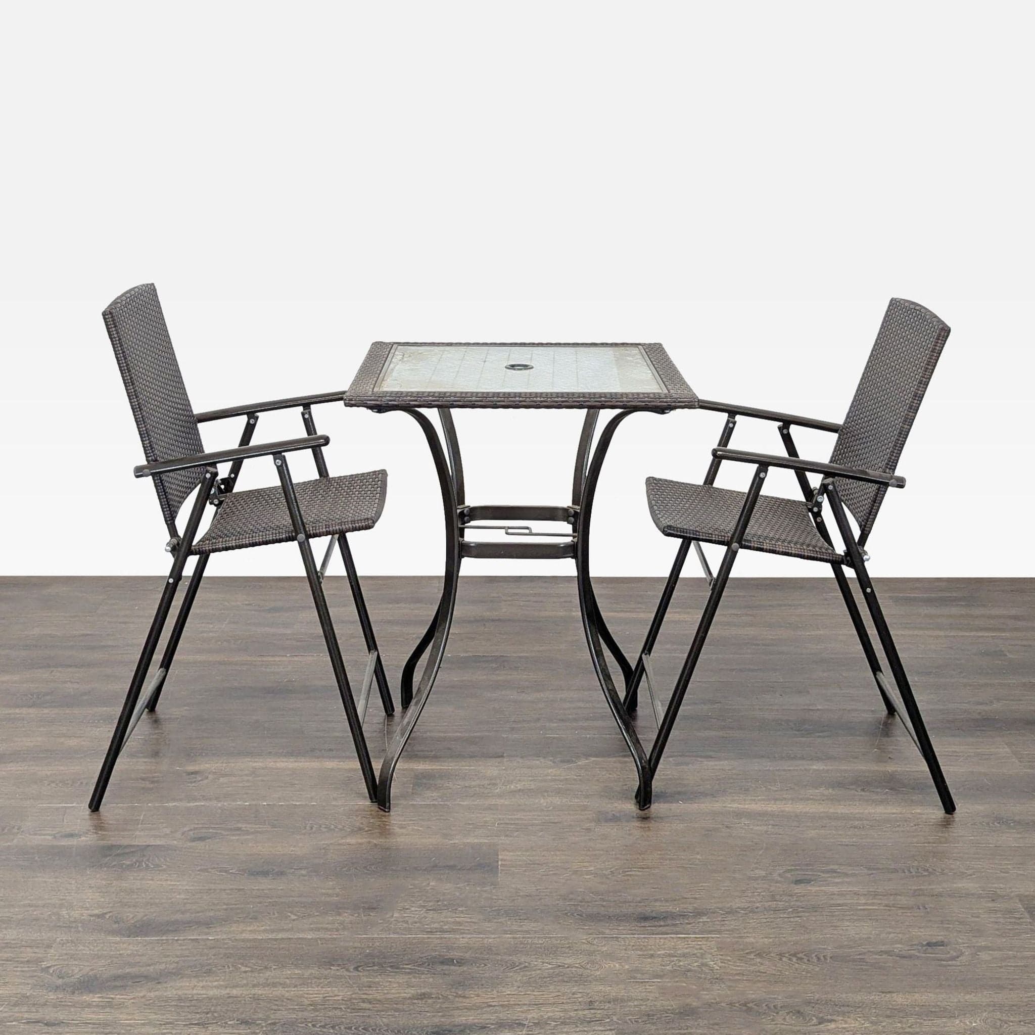 3-Piece Patio Bistro Set with Glass Top Table and 2 Wicker Chairs - Image 1