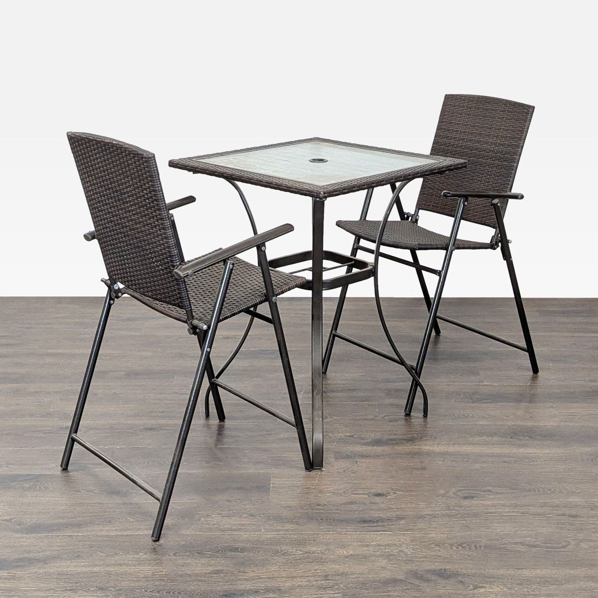 3-Piece Patio Bistro Set with Glass Top Table and 2 Wicker Chairs - Thumbnail 2