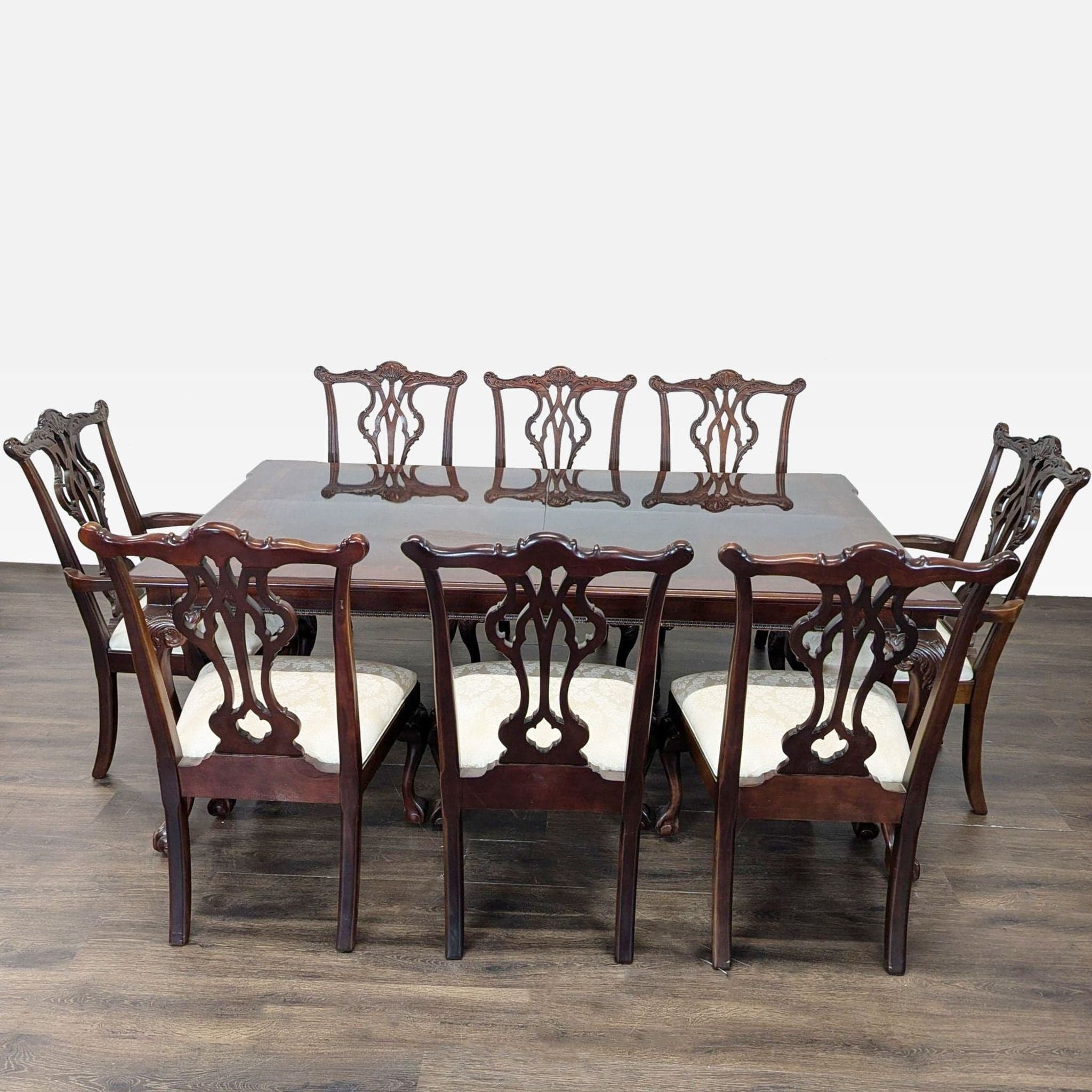 Elegant 9-Piece Mahogany Dining Set with Upholstered Chairs - Image 1