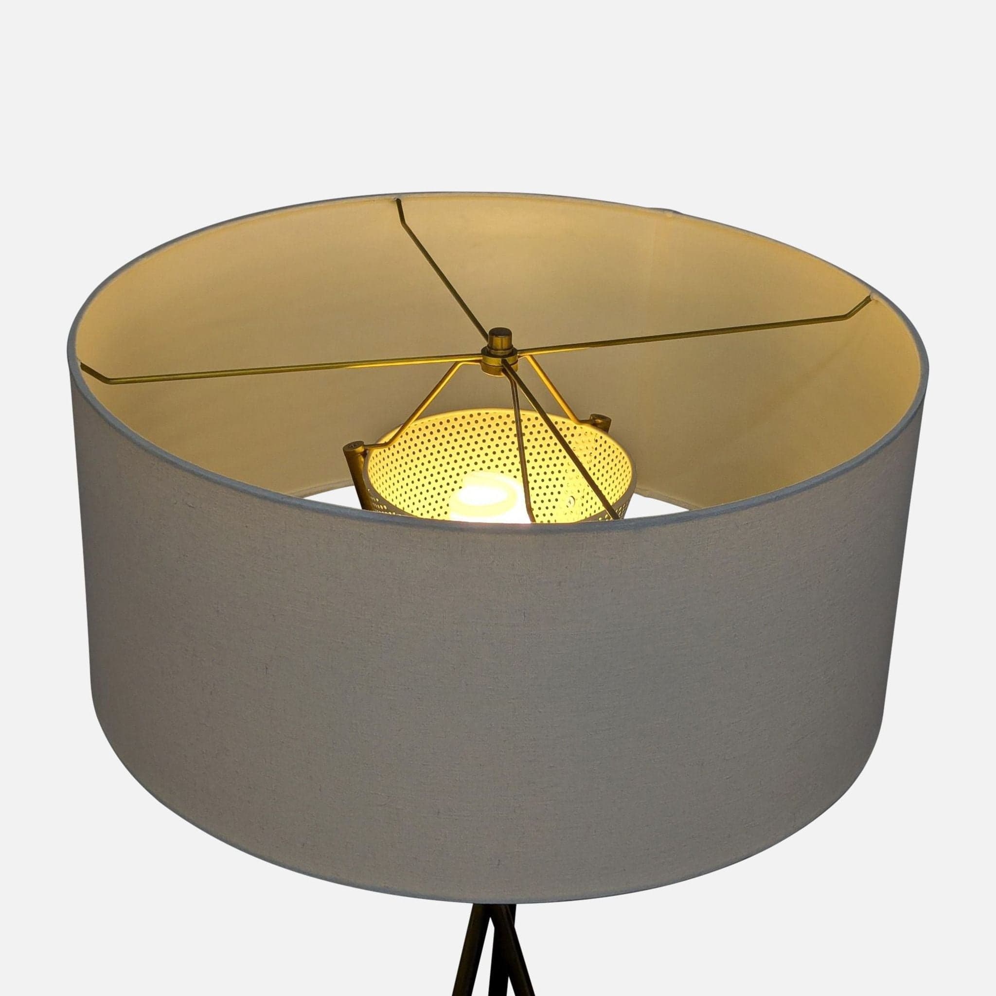 Modern Brass Tripod Floor Lamp with White Drum Shade - Thumbnail 5