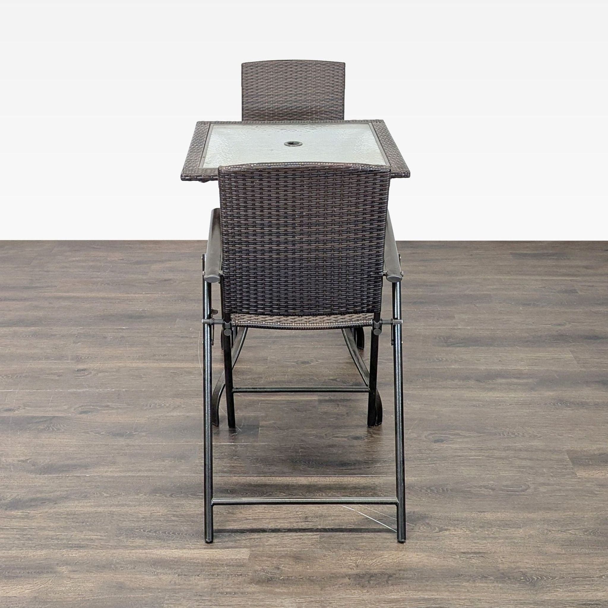 3-Piece Patio Bistro Set with Glass Top Table and 2 Wicker Chairs - Thumbnail 4
