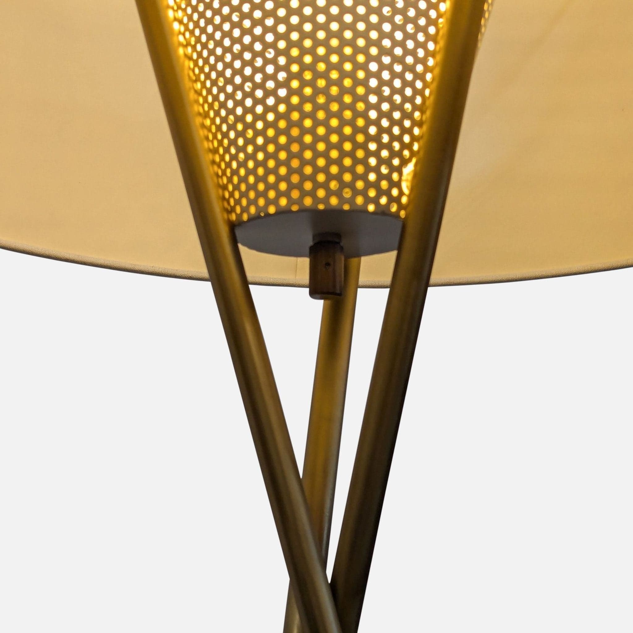 Modern Brass Tripod Floor Lamp with White Drum Shade - Thumbnail 4