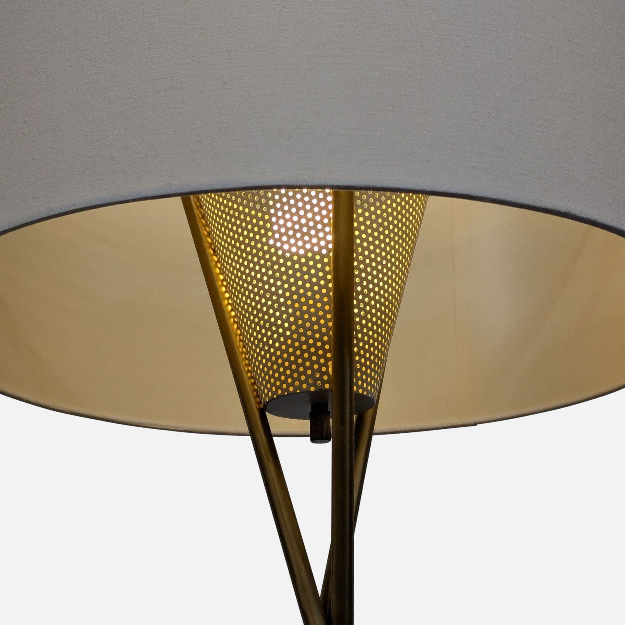 Modern Brass Tripod Floor Lamp with White Drum Shade - Thumbnail 2