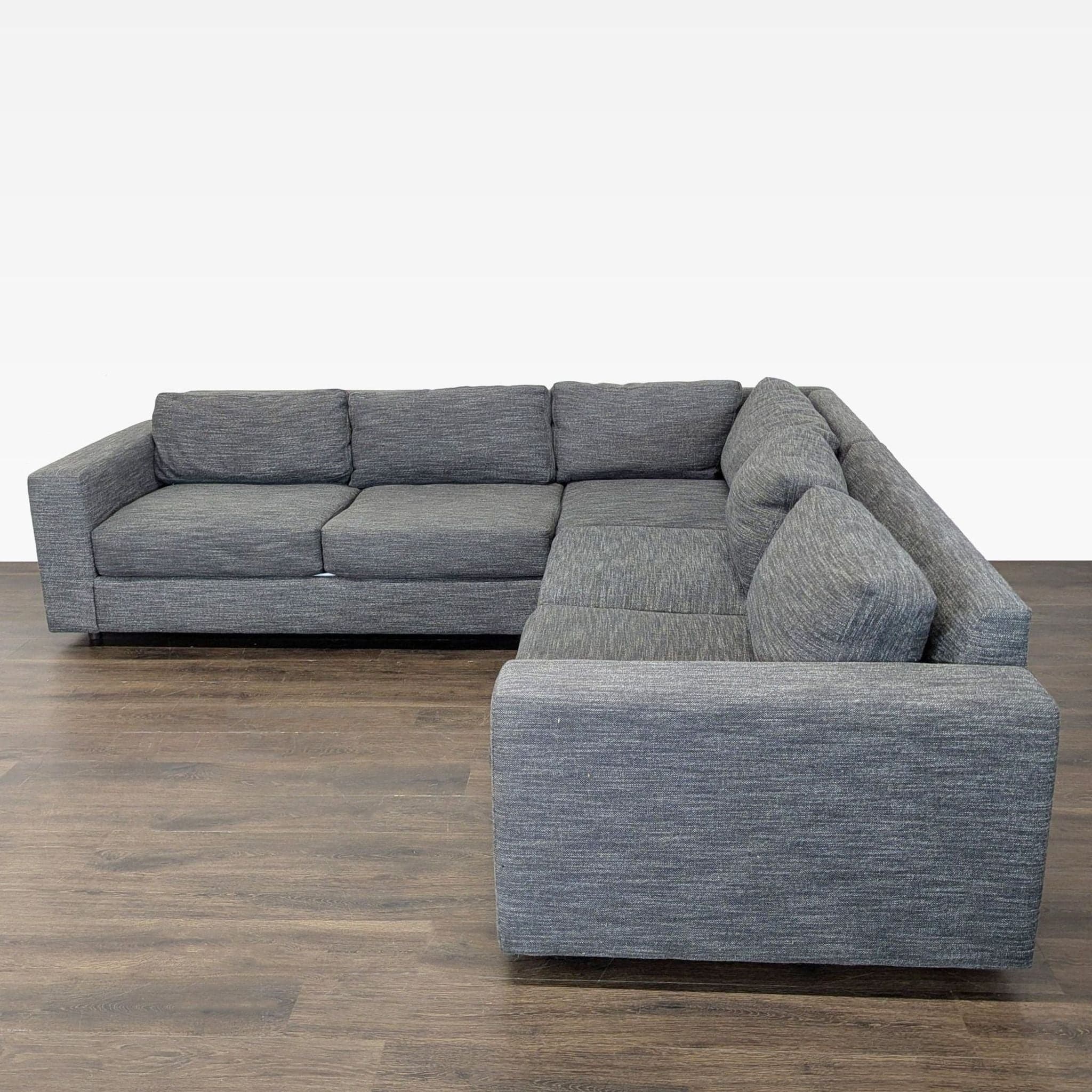 West Elm Urban Modern Gray Fabric Sectional Sofa - Spacious and Comfortable - Thumbnail 2