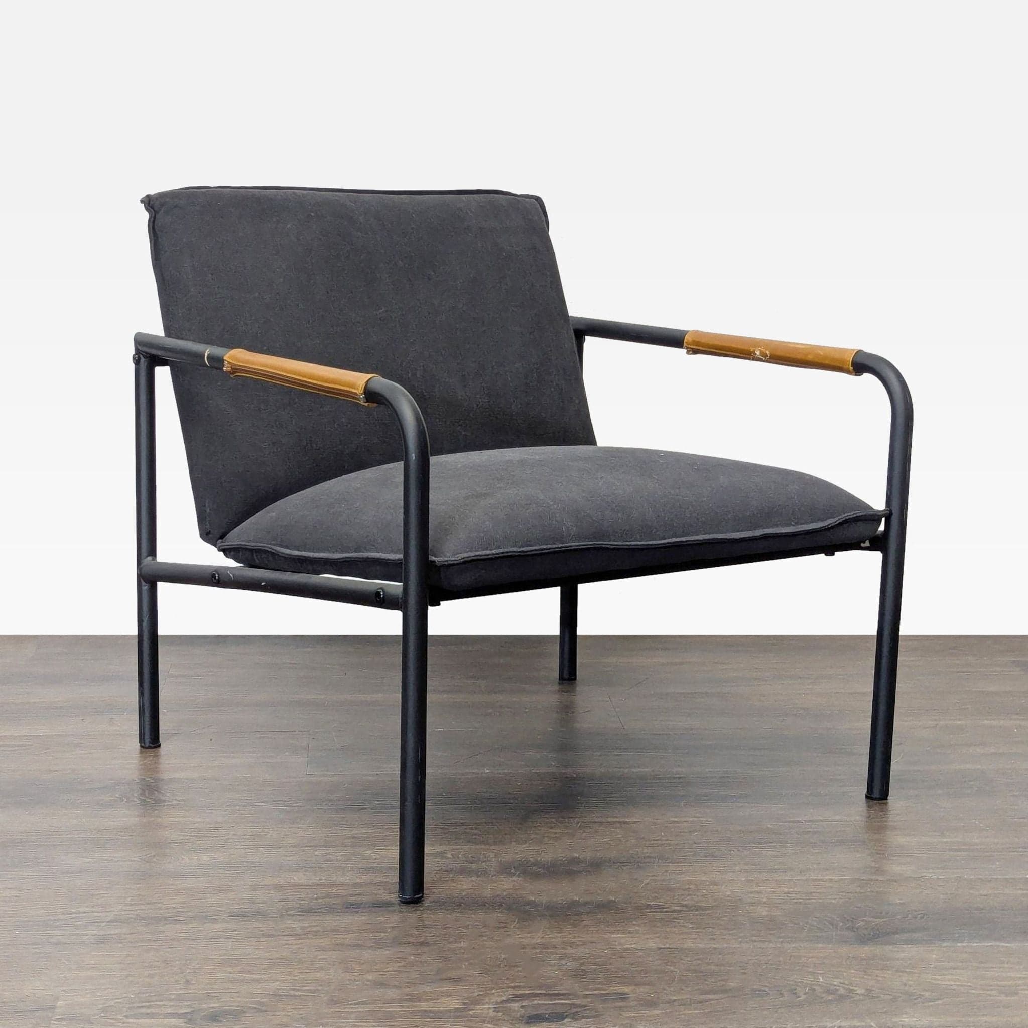 Sauder Boulevard Modern Black Lounge Chair with Metal Frame and Wood Accents - Thumbnail 2