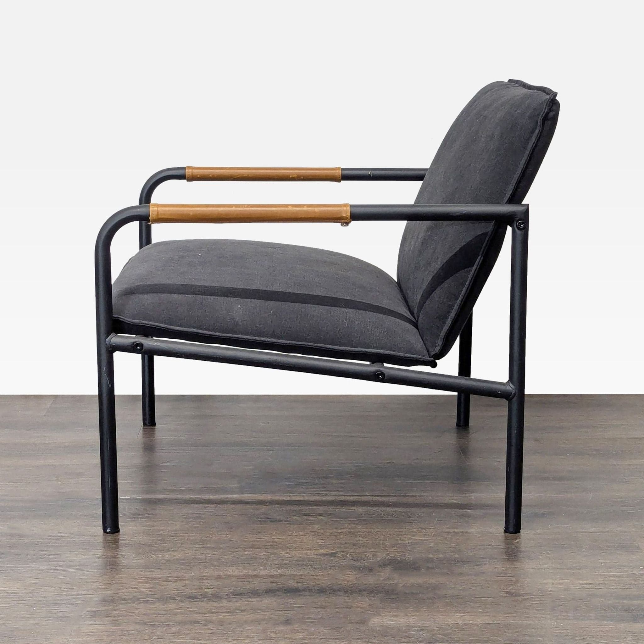 Sauder Boulevard Modern Black Lounge Chair with Metal Frame and Wood Accents - Thumbnail 3